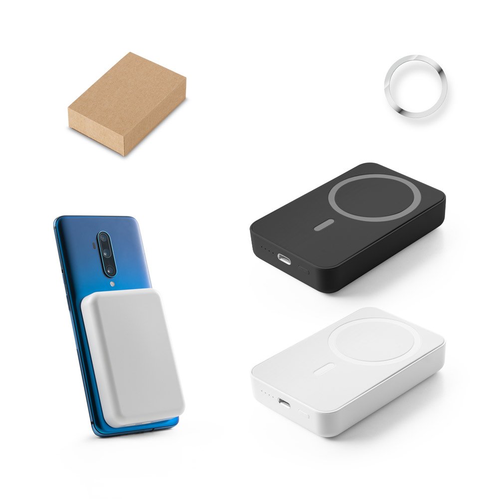 Bateria portátil magnética com carregador por indução super-rápido (10'000 mAh), em ABS 100% reciclado SP-97167-106 na cor Branco