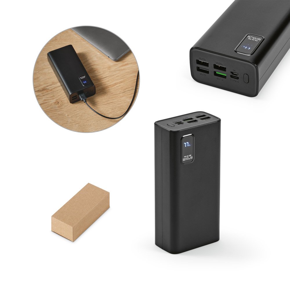 Bateria portátil em ABS 100% reciclado (30'000 mAh) SP-97170-103 na cor Preto