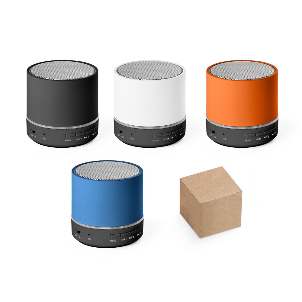 Caixa de som portátil com microfone e autonomia de 4h30 (400 mAh), em ABS 100% reciclado SP-97176-128 na cor Laranja