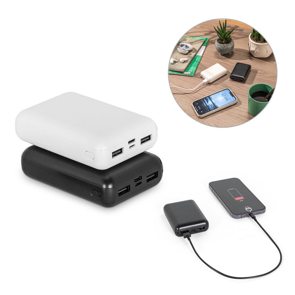 Bateria portáti em ABS 100% reciclado (10'000 mAh) SP-97198-106 na cor Branco