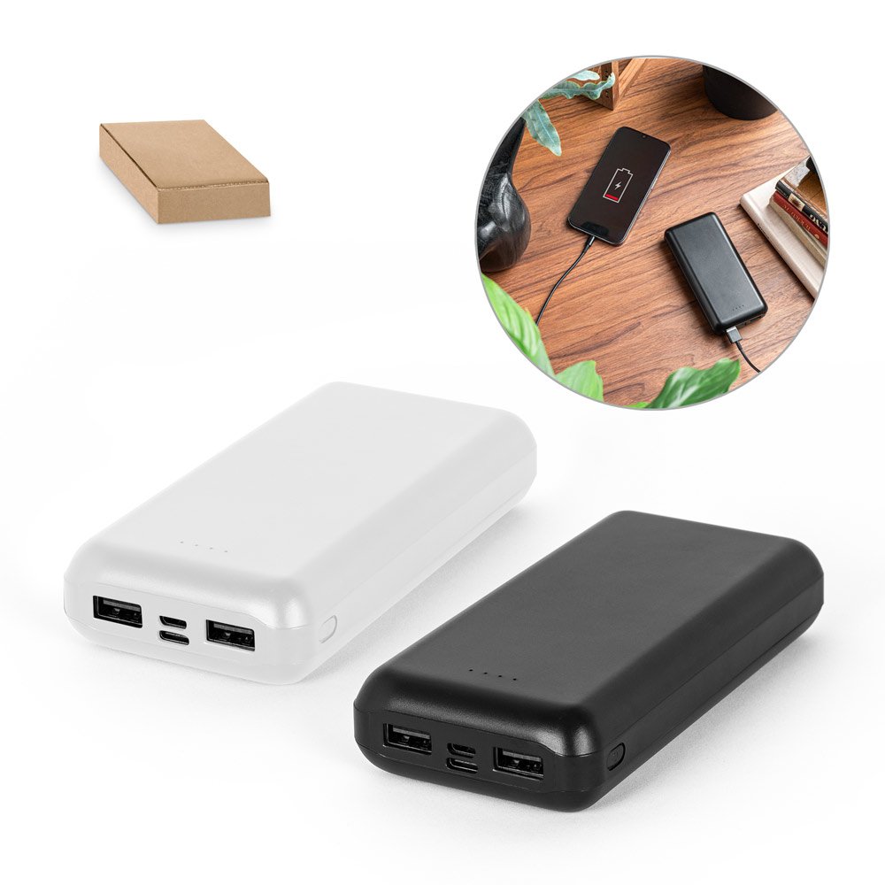 Bateria portátil em ABS 100% reciclado (20'000 mAh) SP-97199-106 na cor Branco