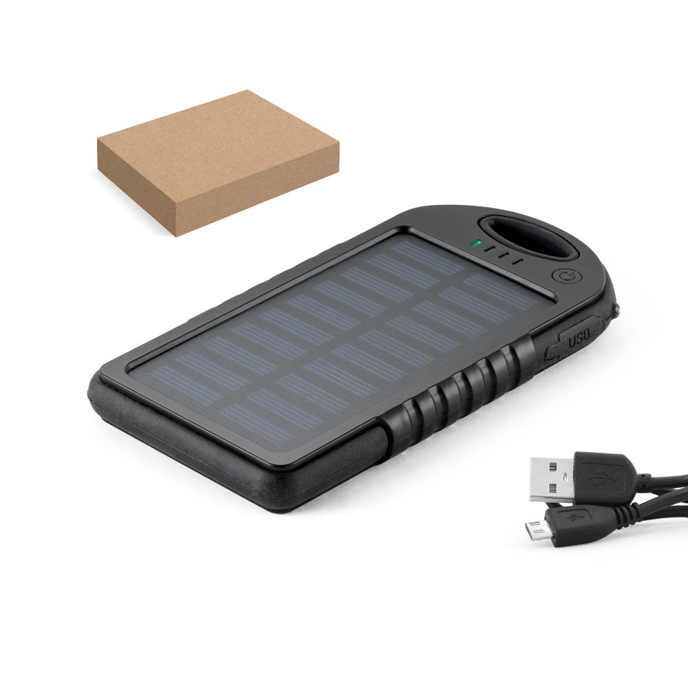 Bateria portátil solar com painel solar e LED em ABS (2'000 mAh) SP-97371-103 na cor Preto