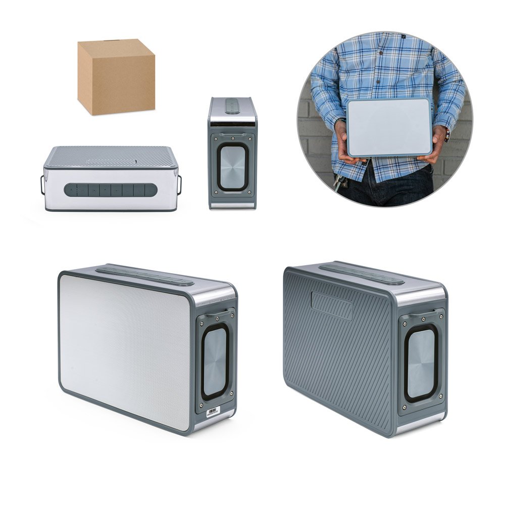 Caixa de som com microfone e autonomia de 7h (5'200 mAh), em ABS 100% reciclado SP-97440-107 na cor Cromado