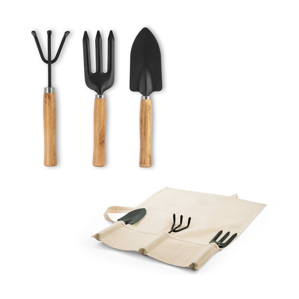 Conjunto de jardinagem com 3 ferramentas em metal e madeira de eucalipto SP-98129-150 na cor Natural claro