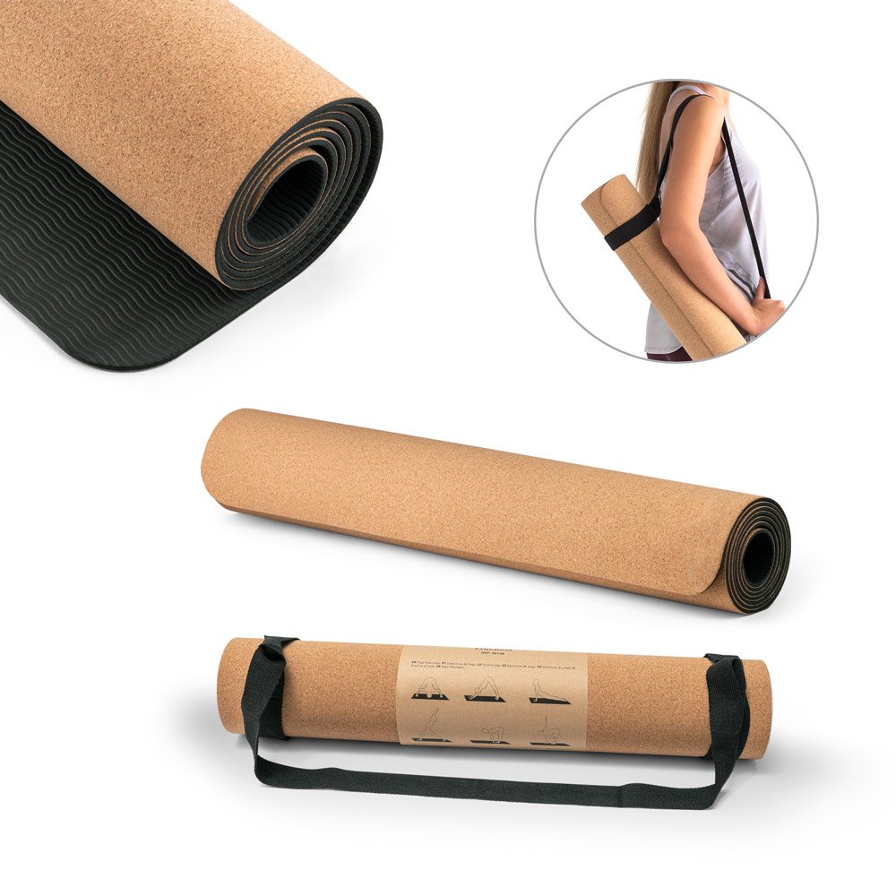 Tapete de exercício para yoga em cortiça e TPE SP-98138-160 na cor Natural