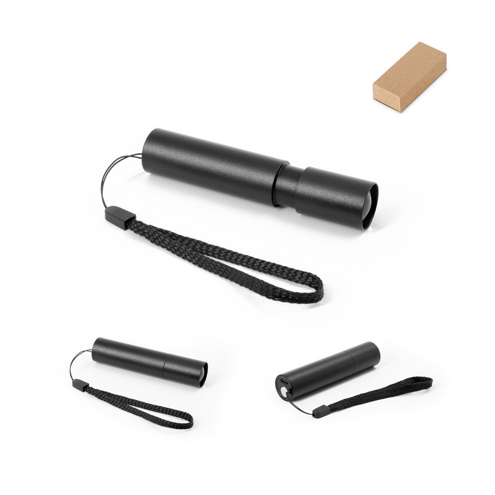 Lanterna recarregável em alumínio 100% reciclado com ponta extensível de 30 mm SP-98164-103 na cor Preto