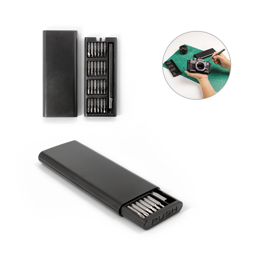 Conjunto de chaves de fendas com diferentes pontas magnéticas em aço carbono SP-98167-103 na cor Preto