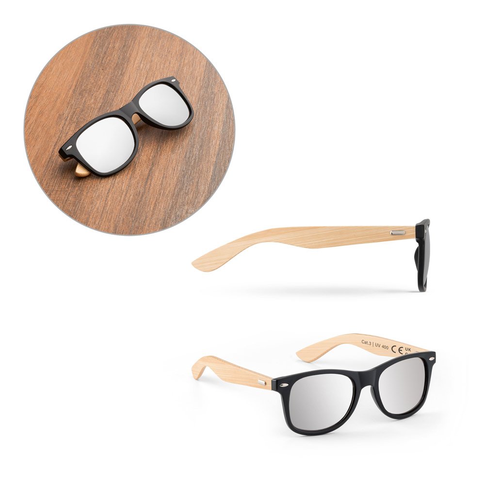 Óculos de sol em PP e bambu SP-98324-103 na cor Preto