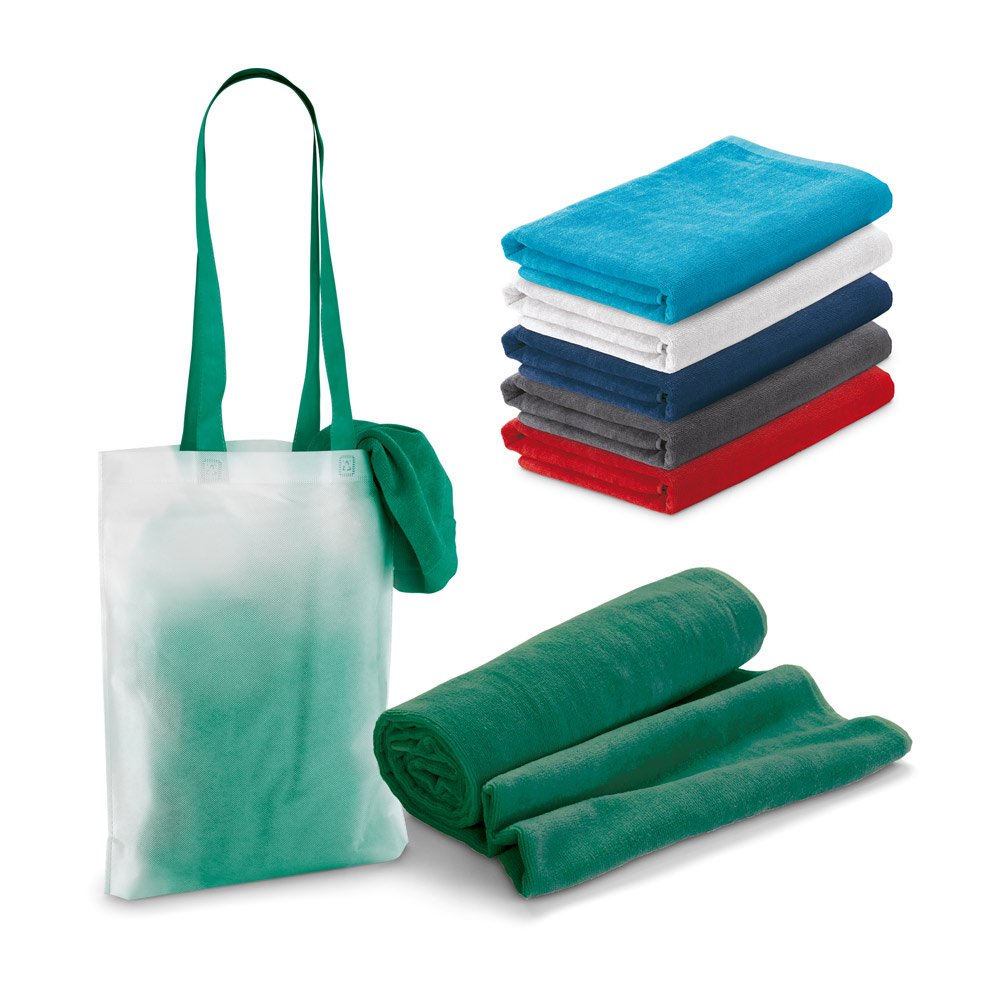 Toalha de praia em veludo de algodão (320 g/m²) SP-98375-124 na cor Azul claro