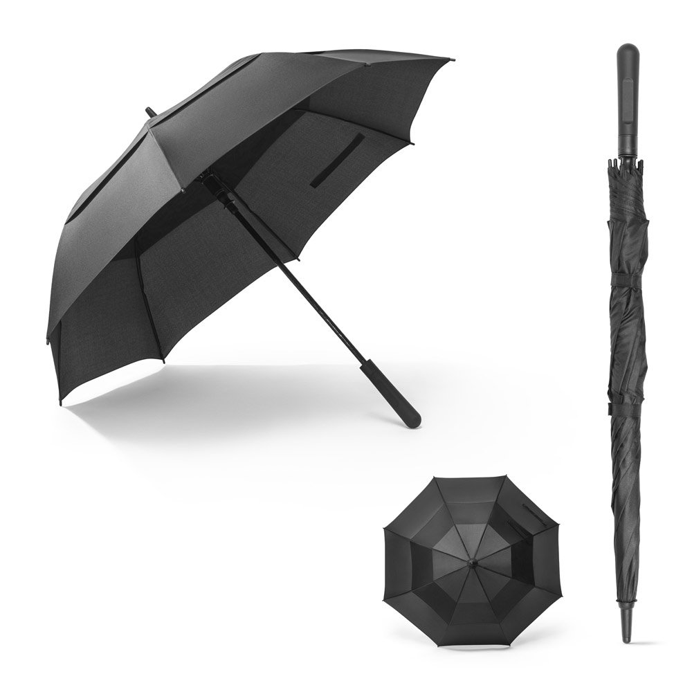 Guarda-chuva de 27'5'' em poliéster 100% reciclado pongee 190T com abertura automática SP-99091-103 na cor Preto