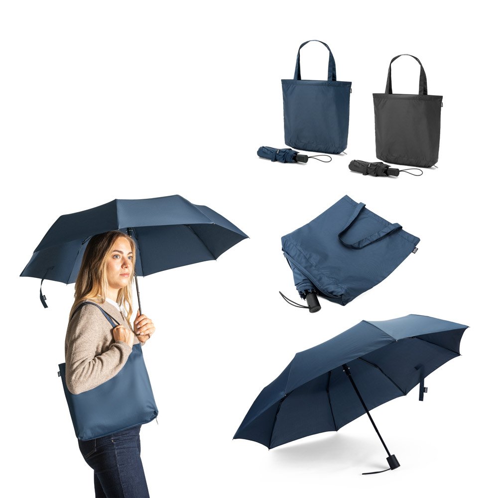 Guarda-chuva 2 em 1 com sacola de compras em poliéster reciclado incluso SP-99094-103 na cor Preto