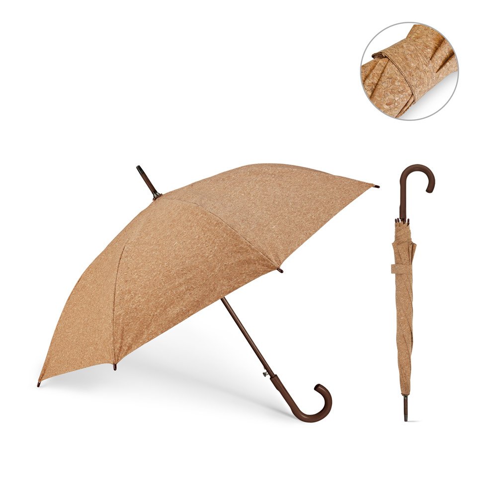 Guarda-chuva em cortiça com abertura automática SP-99141-160 na cor Natural