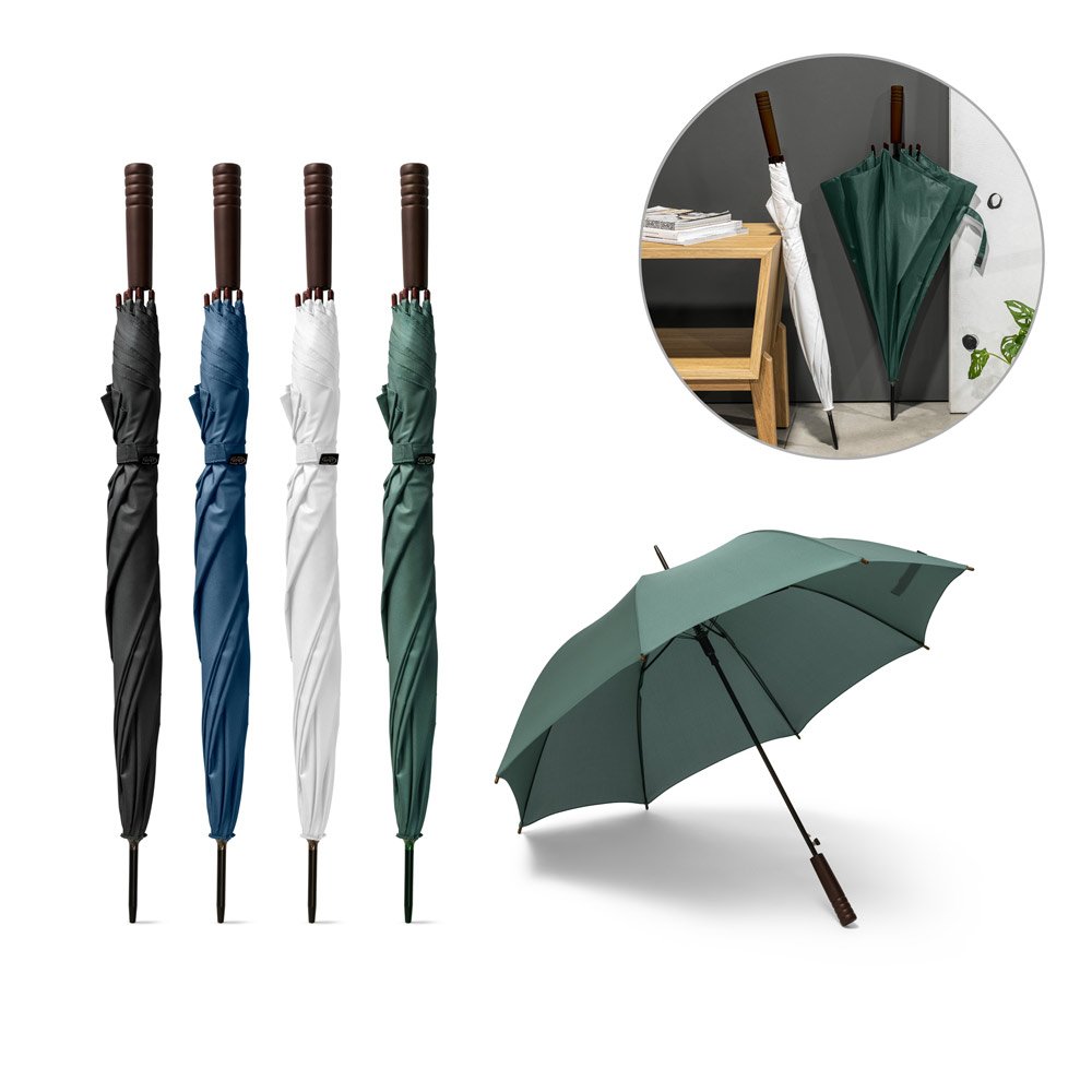 Guarda-chuva em 100% poliéster reciclado pongee 190T com abertura automática SP-99149-129 na cor Verde escuro