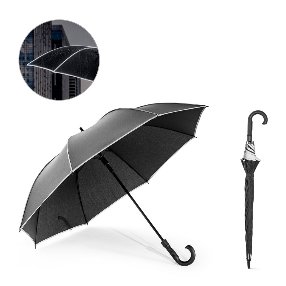 Guarda-chuva de 27" em poliéster 100% reciclado pongee 190T à prova de vento SP-99163-103 na cor Preto