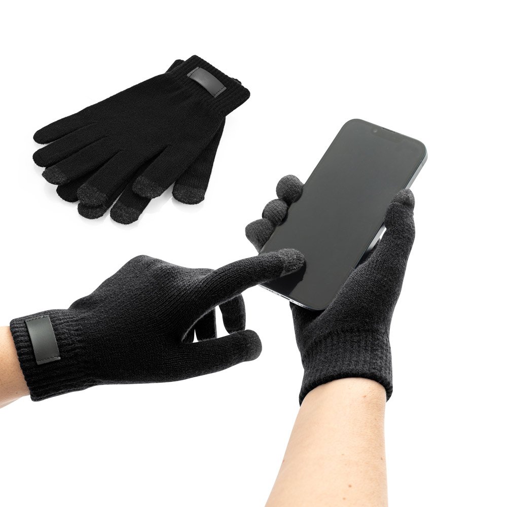 Luvas em poliéster 100% reciclado, com pontas touch SP-99165-103 na cor Preto
