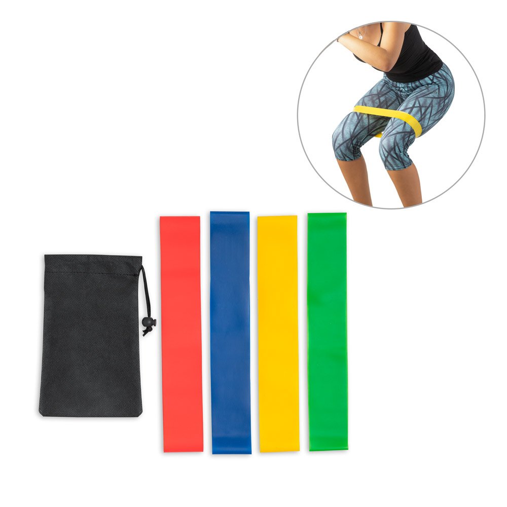Conjunto de 4 bandas elásticas de ginástica com bolsa de non-woven SP-99970-103 na cor Preto
