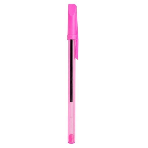 CANETA PLÁSTICA TRANSLUCIDA C/ TAMPA  SPX-13629T-ROS NA COR ROSA